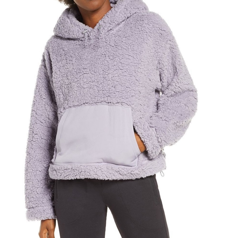 Zella Womens Purple Long Sleeve Hooded Pullover Fleece Sherpa Jacket Small